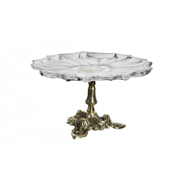 Patera szklana na stopie z mosiądzu 143084