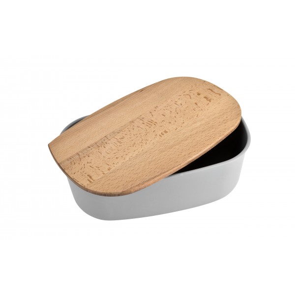 Pojemnik na pieczywo z drewnianą pokrywą szary