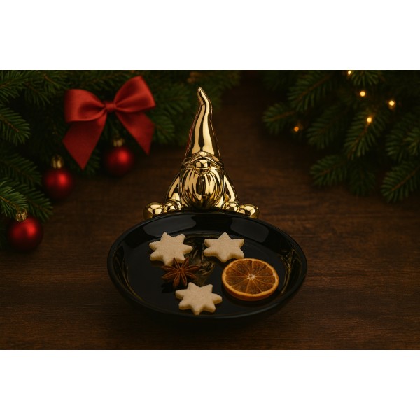 Talerz ozdobny deserowy 18 cm z Krasnalem czarny