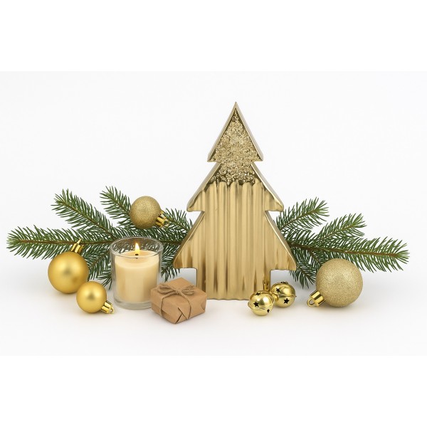 Figurka ozdobna choinka metalowa złota mała 2267