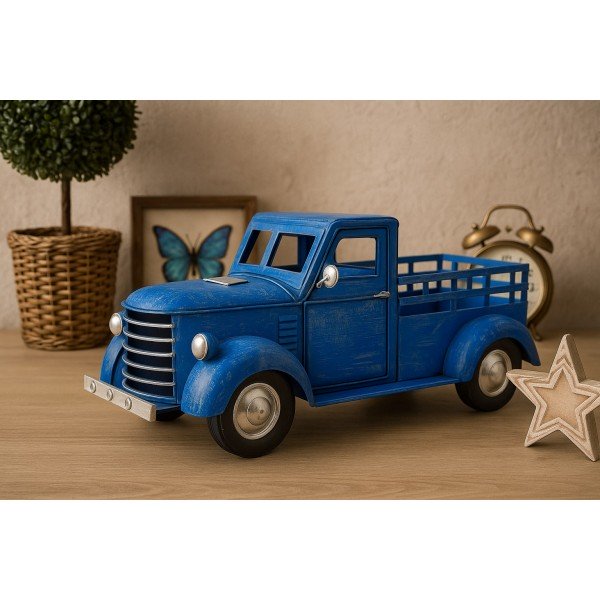 Ozdoba metalowa Samochód niebieski 46 cm