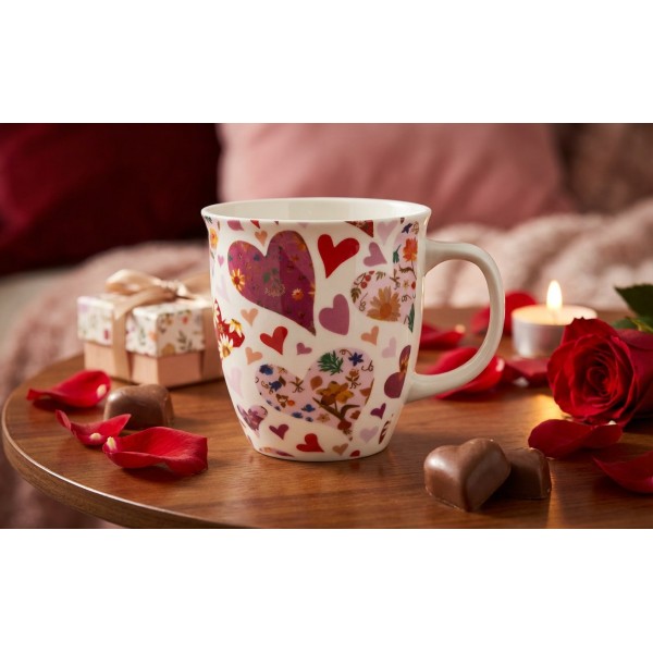 Kubek porcelanowy 650 ml Różowe Serca