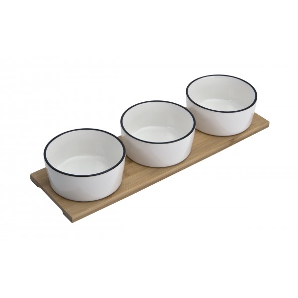 Zestaw do przystawek dipów 3 miseczki + deska