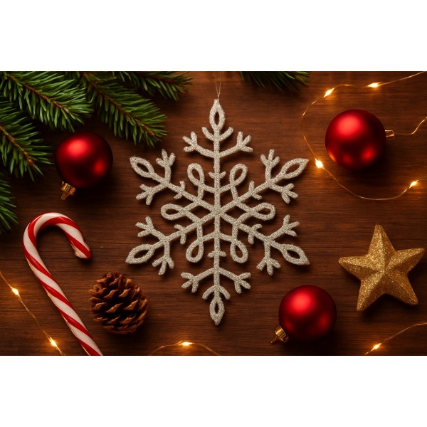 12x Ozdoba świąteczna śnieżynka srebrna