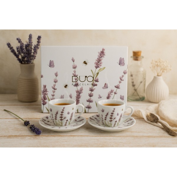 Komplet 2 filiżanek do espresso 110 ml + spodki Classic Lavender