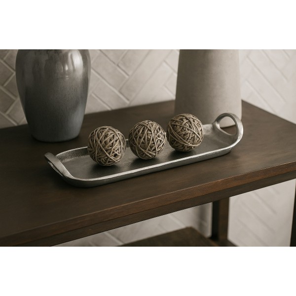 Taca ozdobna patera metalowa z uchwytem srebrna 40 cm