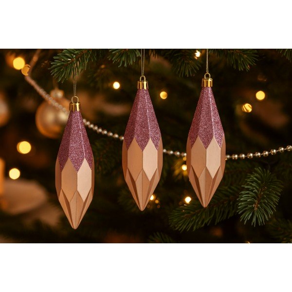 Komplet 3 bombek plastikowych Diamenty 13,5 cm róż 3263
