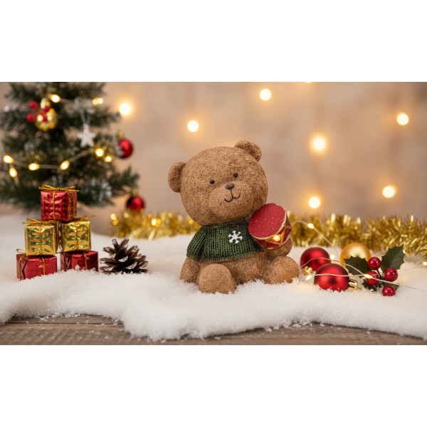 Figurka świąteczna Miś z bębenkiem Led 15 cm