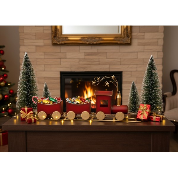 Duża Ozdoba metalowa Czerwony pociąg z wagonami 60 cm