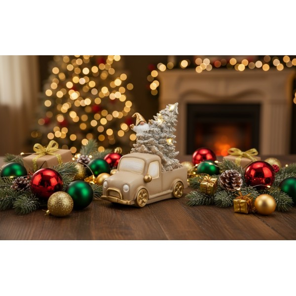 Ozdoba świąteczna Samochód Led beżowo-złoty 2894