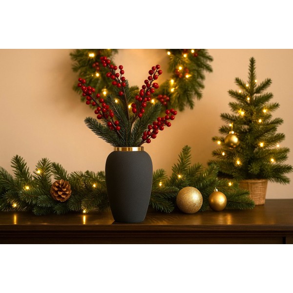 Wazon ceramiczny 30 cm szaro-złoty 179098