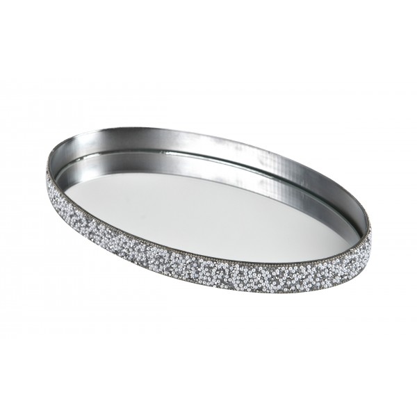 Taca dekoracyjna 23x13 cm srebrna kryształki