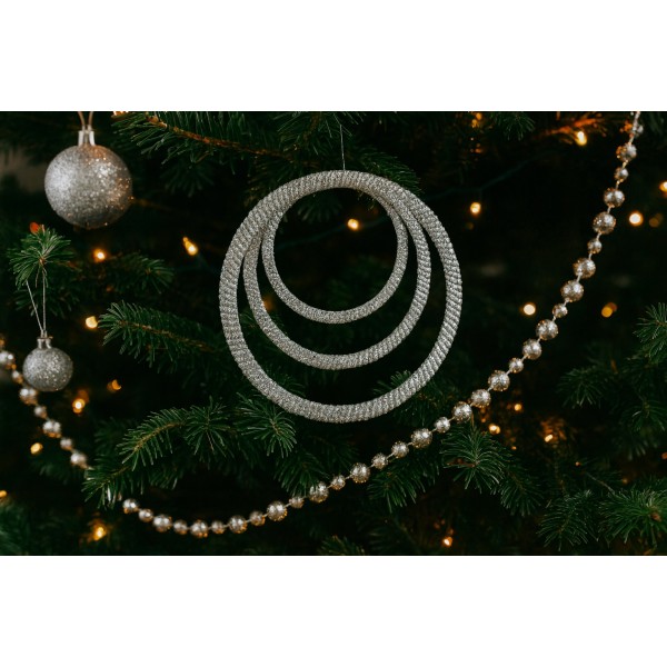 12x Ozdoba świąteczna srebrna kółko