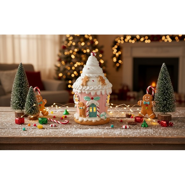 Figurka świąteczna LED Różowy Domek