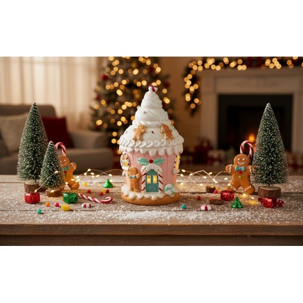 Figurka świąteczna LED Różowy Domek