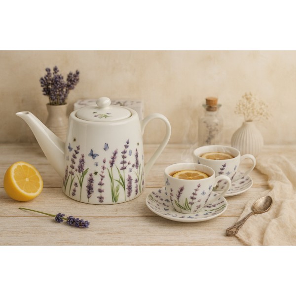 Komplet 2 filiżanek 270 ml + dzbanek 900 ml Classic Lavender