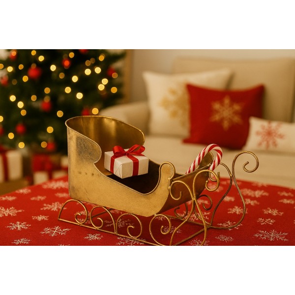 Ozdoba świąteczna Sanie Mikołaja duże złote 7766