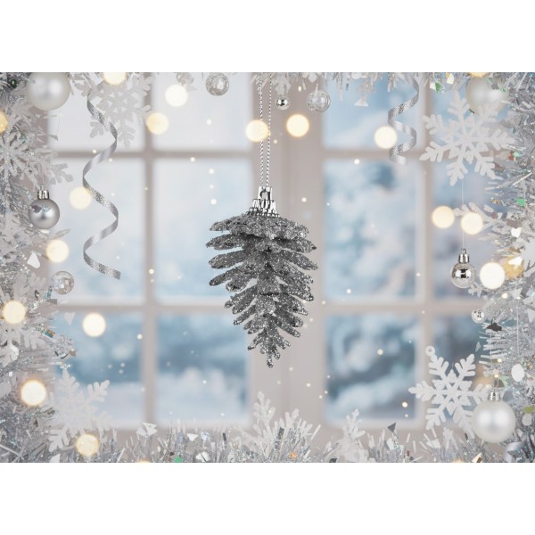 6x Ozdoba świąteczna szyszka srebrna