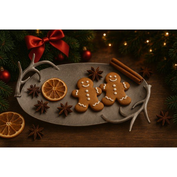 Taca dekoracyjna z porożem 50x29 cm srebrna EW4789