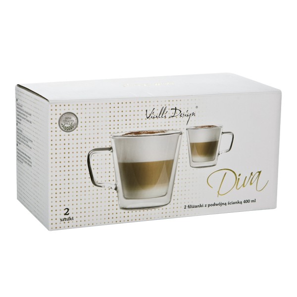 Komplet 2 szklanek termicznych 400 ml z podwójną ścianką Diva