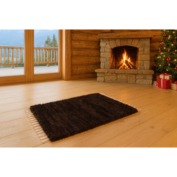 Tkany dywan z owczej skóry Czekoladowy