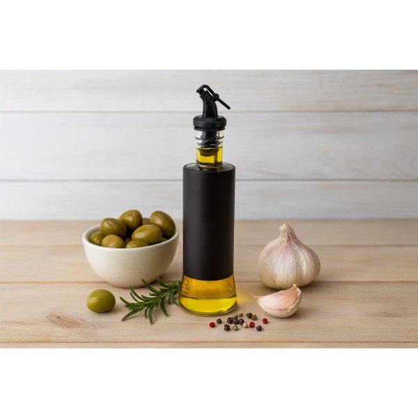Szklana butelka na ocet i oliwę 350 ml czarna osłonka