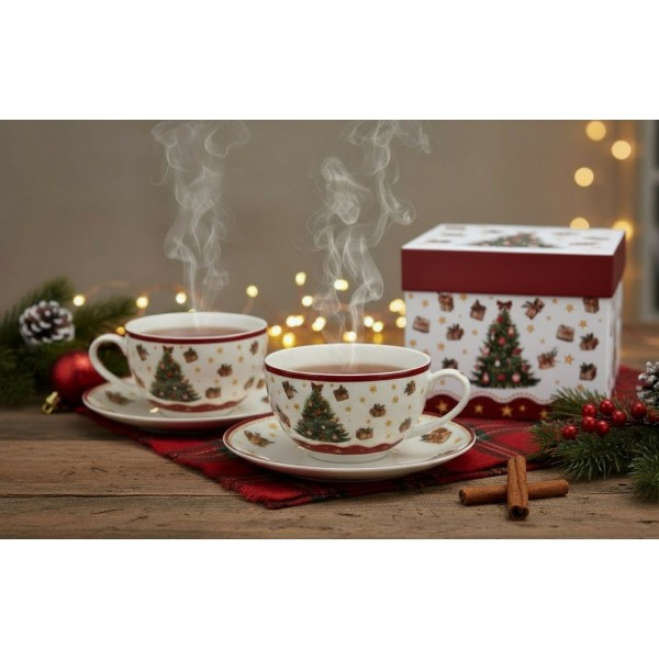 Komplet 2 filiżanek 270 ml + spodki Christmas Tree 3
