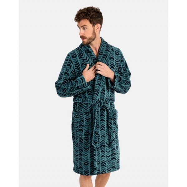 Szlafrok męski polarowy L746307- XXL długi zielony jodełka