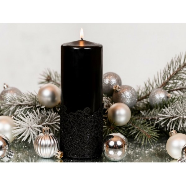 Świeca pieńkowa 20 cm Koronka czarna lakierowana