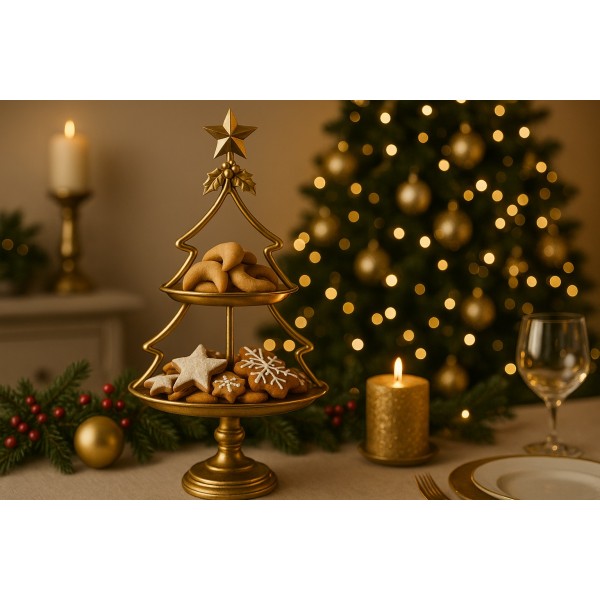 Patera 2-poziomowa metalowa Choinka 73 cm