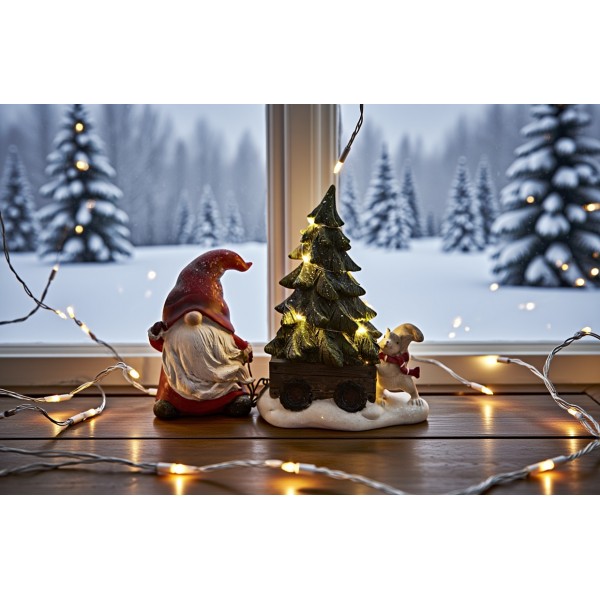 Figurka ozdobna Skrzat czerwony z choinką LED