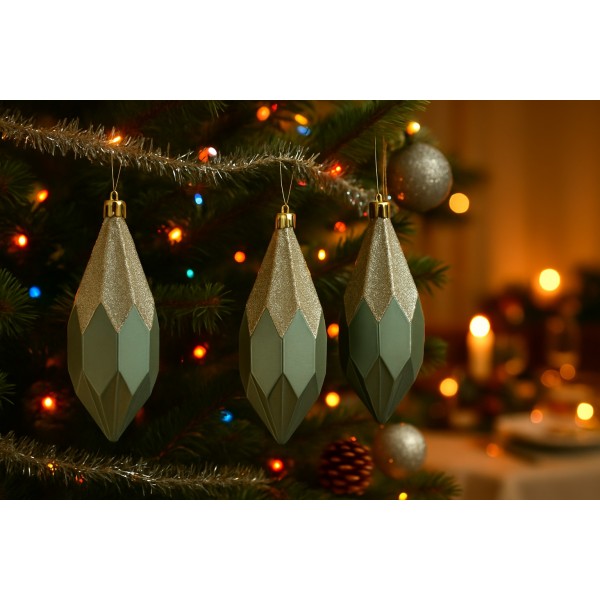 Komplet 3 bombek plastikowych Diamenty 13,5 cm zieleń 3524