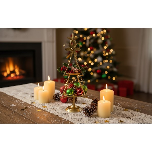 Patera 2-poziomowa metalowa Choinka 64 cm