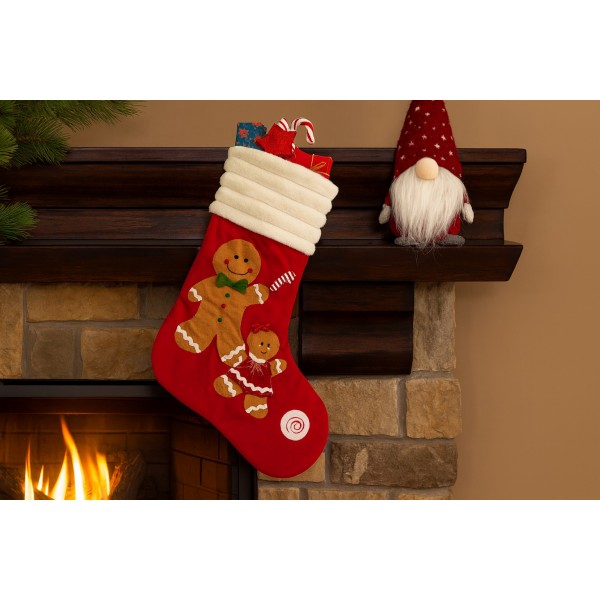 Świąteczna skarpeta na prezenty Pierniczki 8953 welurowa