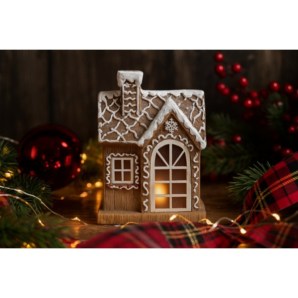 Figurka ozdobna Domek z piernika świecący LED H32 cm