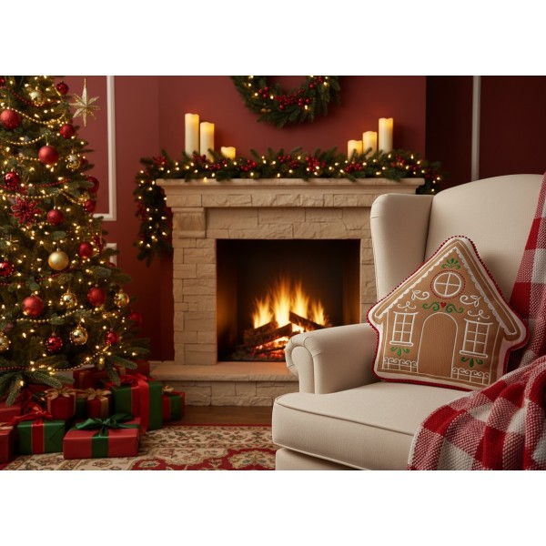 Poduszka świąteczna Domek 37x43 cm