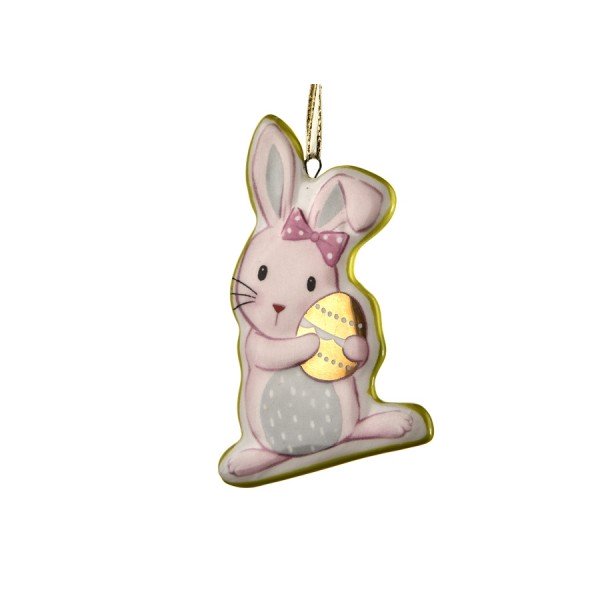 Ozdoba wielkanocna Zajączek z jajkiem zawieszka ceramiczna