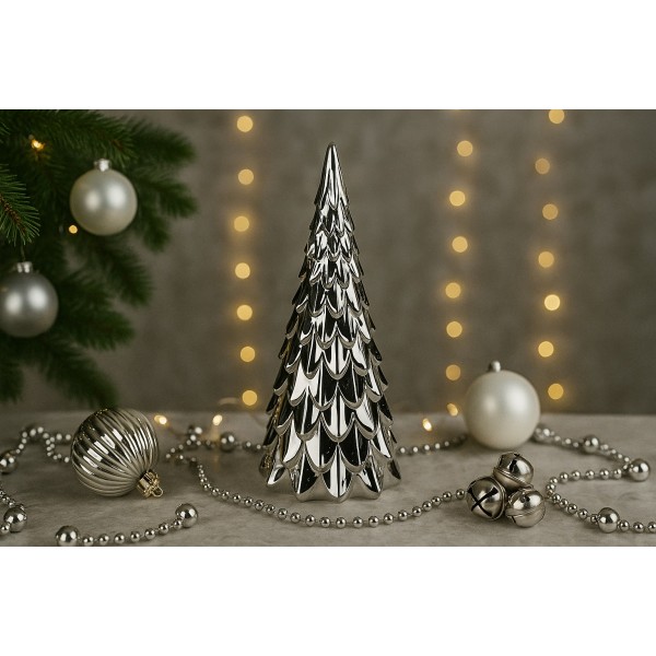 Choinka ceramiczna mała srebrna 27 cm