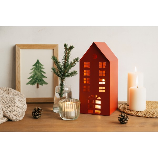 Ozdoba świąteczna domek 35,5 cm czerwony metal 7625