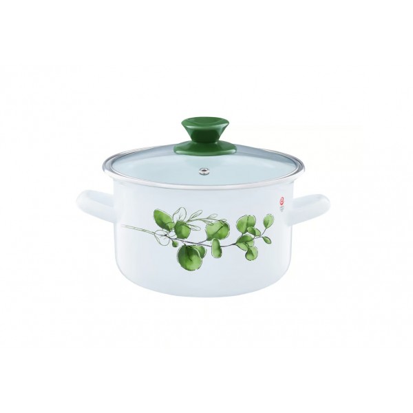 Garnek emaliowany z pokrywką Eukaliptus 2,9 L EMALIA OLKUSZ