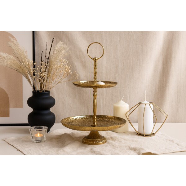 Patera dwupoziomowa 29 cm metalowa złota IR0022