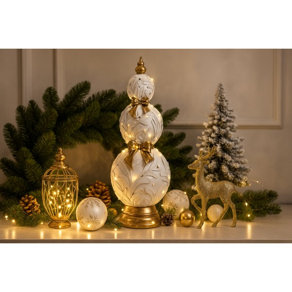 Ozdoba świąteczna LED Bombki ceramiczne 60 cm biało-złota