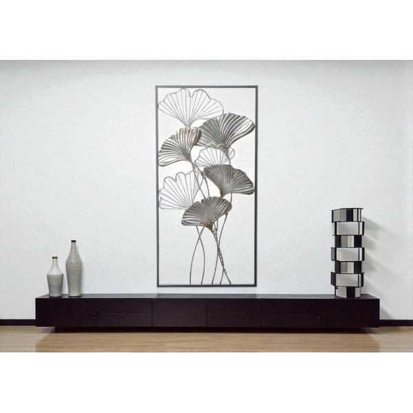 Dekoracja ścienna metalowa Liście srebrno - czarne 129384