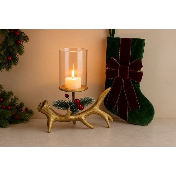 Świecznik poroże złoty 26,5 cm świąteczny