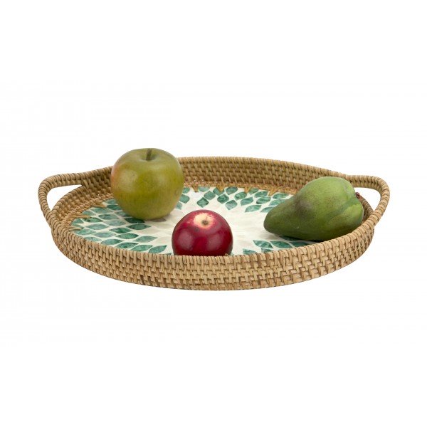 Taca dekoracyjna rattanowa 35,5x26x4cm Natural turkusowa owalna