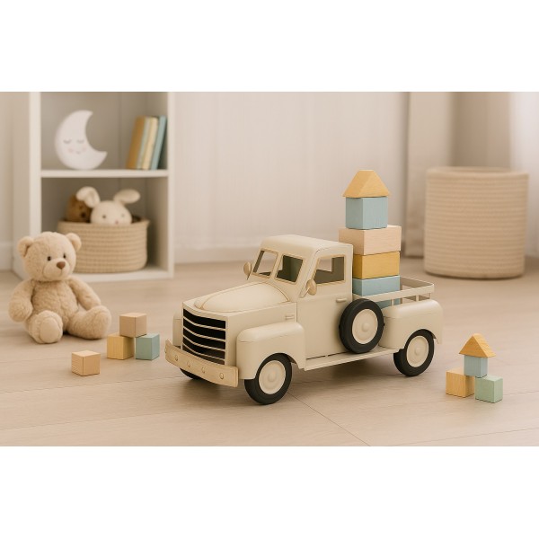 Ozdoba metalowa Samochód kremowy 45 cm