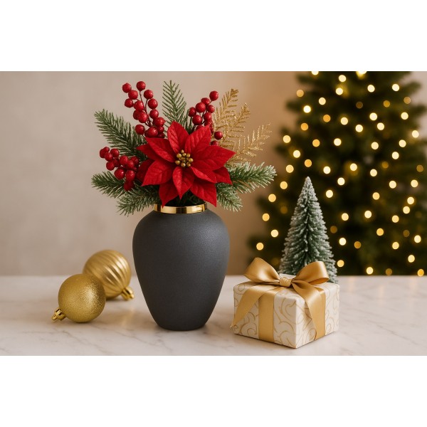 Wazon ceramiczny 27 cm szaro-złoty 179097