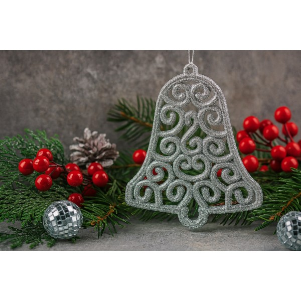 12x Ozdoba świąteczna srebrny dzwonek