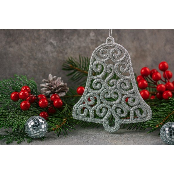 12x Ozdoba świąteczna srebrny dzwonek