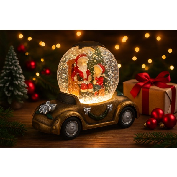 Figurka świąteczna Samochód z kulą Led